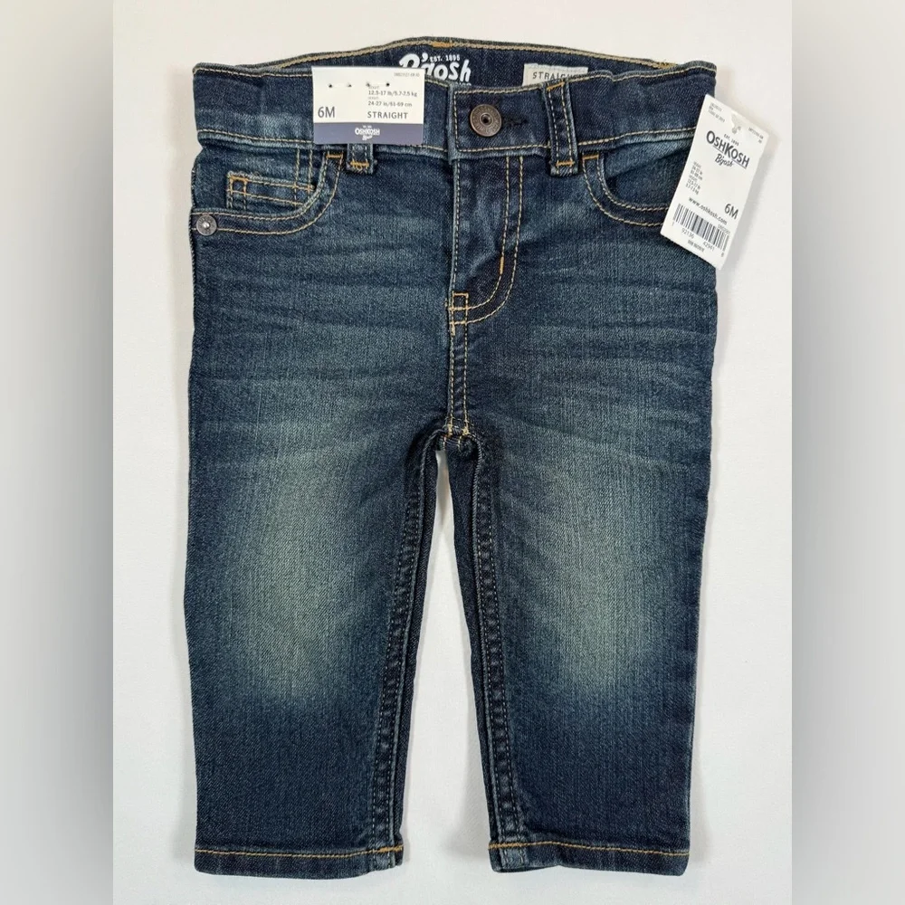NWT OSHKOSH B’GOSH Baby‎ Boys’ Dark Wash Straight Leg Jeans Adjustable Waist 6M